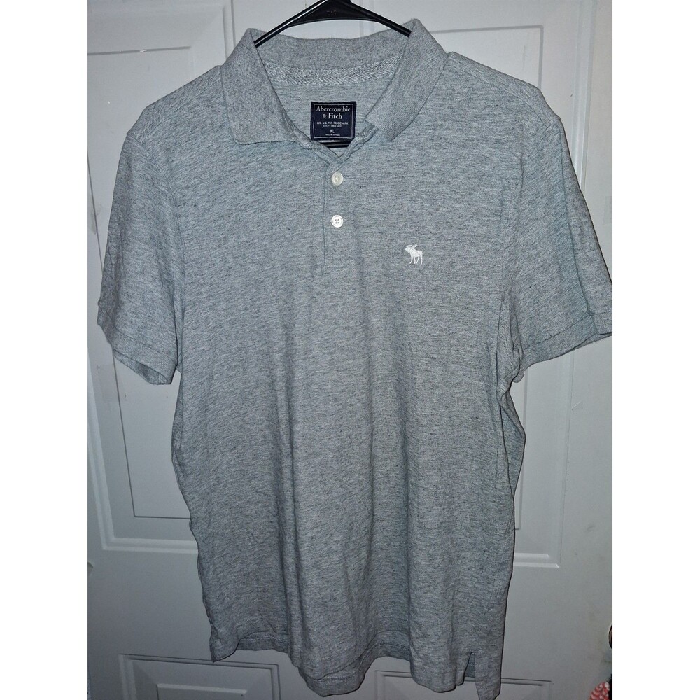 Abercrombie & Fitch Polo Shirt Mens XL Gray Heather Moose Logo Short Sleeve...